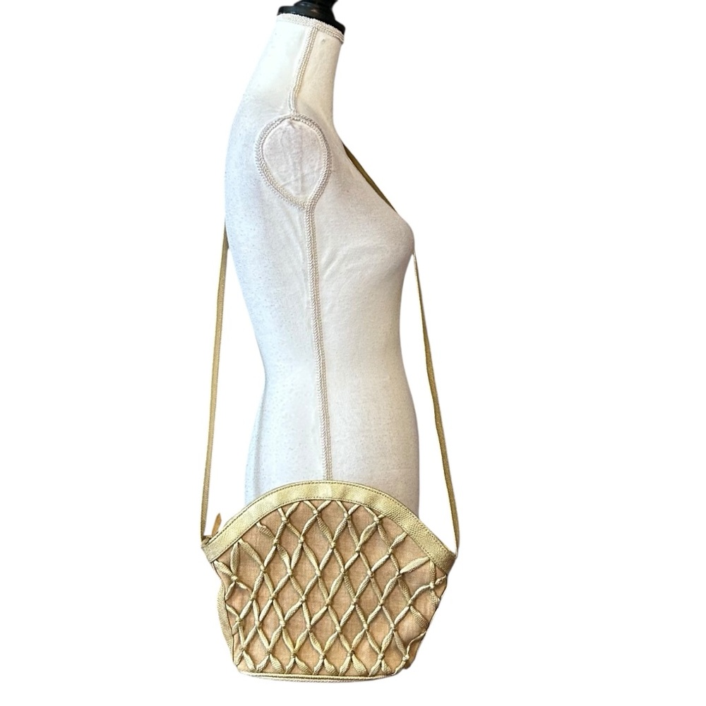 VINTAGE Casual Corner Woven Gold Shoulder Bag Crossbody Canvas and Faux‎ Leather